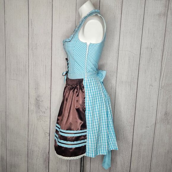 Country Line Dirndl & Matching Apron- Blue & White Gingham w Bling, sz 34 (US 4) - Picture 5 of 9